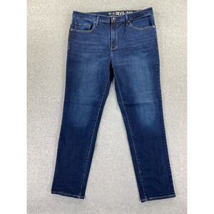 Devil Dog Jeans Mens 36x32 Dark Blue Wash Straight Slim Fit Stretch Fits 36x30.5